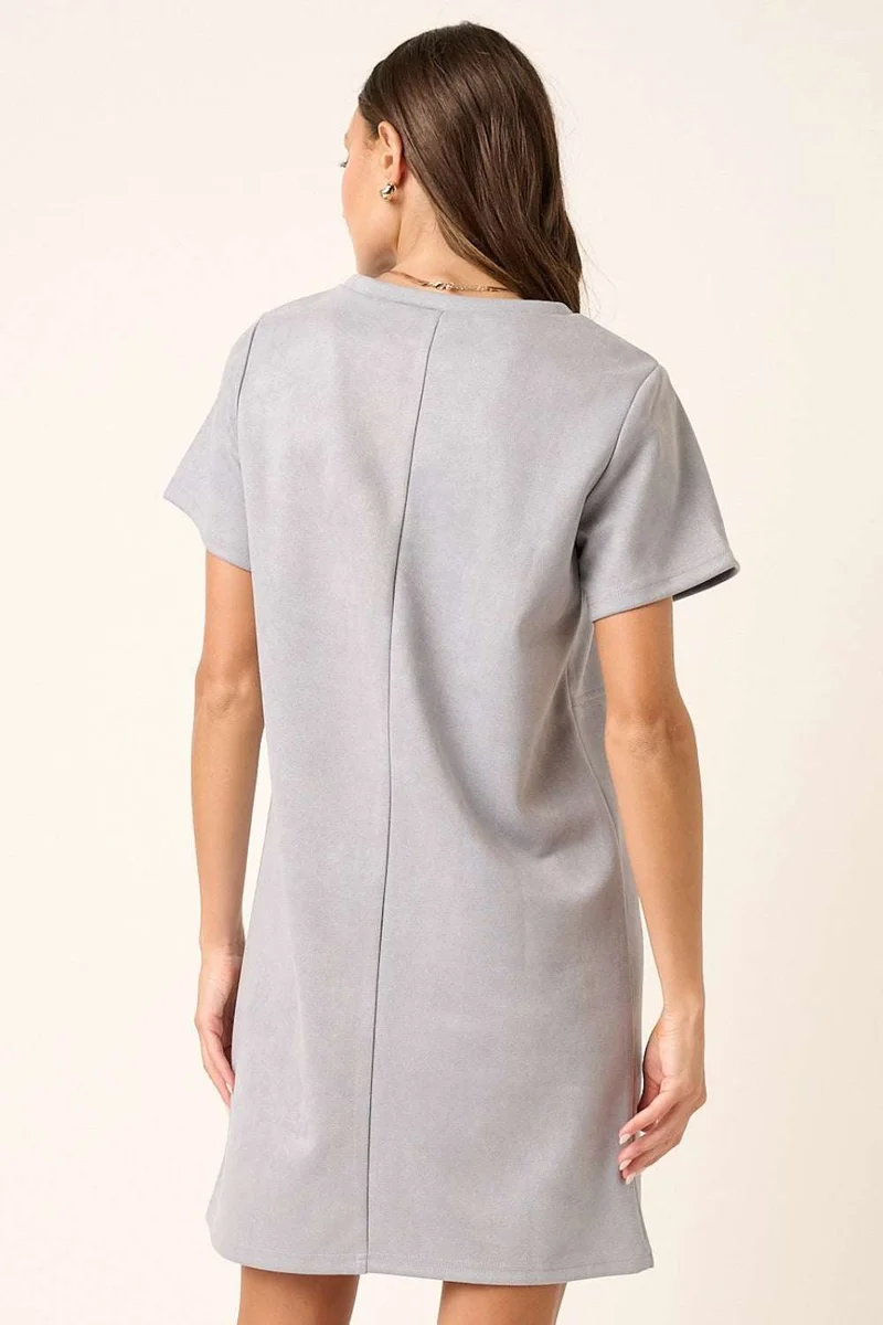 Mittoshop Suède Mini Jurk met Korte Mouwen