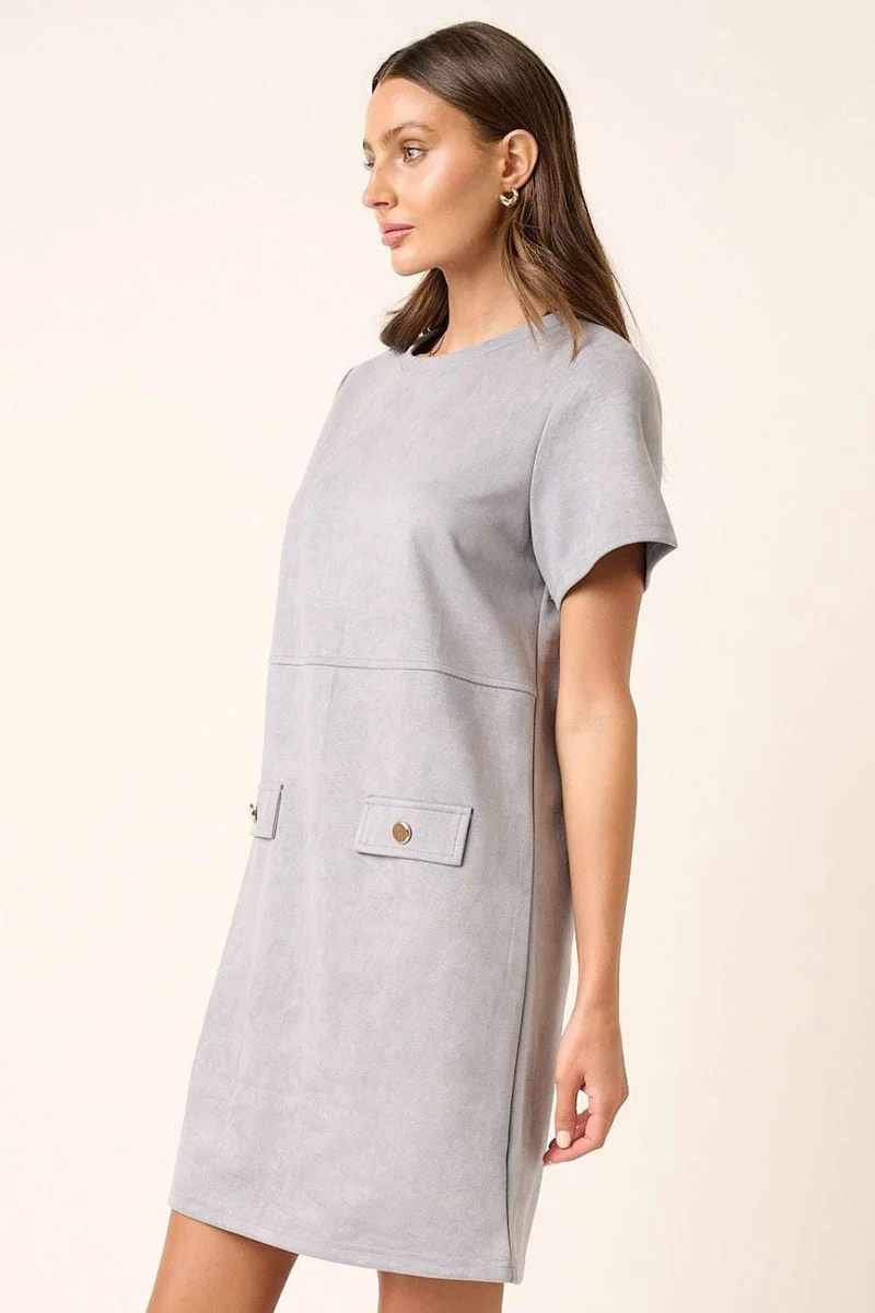 Mittoshop Suède Mini Jurk met Korte Mouwen