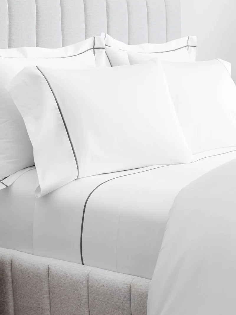 Signature Embellished Pillowcase Set - White/Stone Embroidered