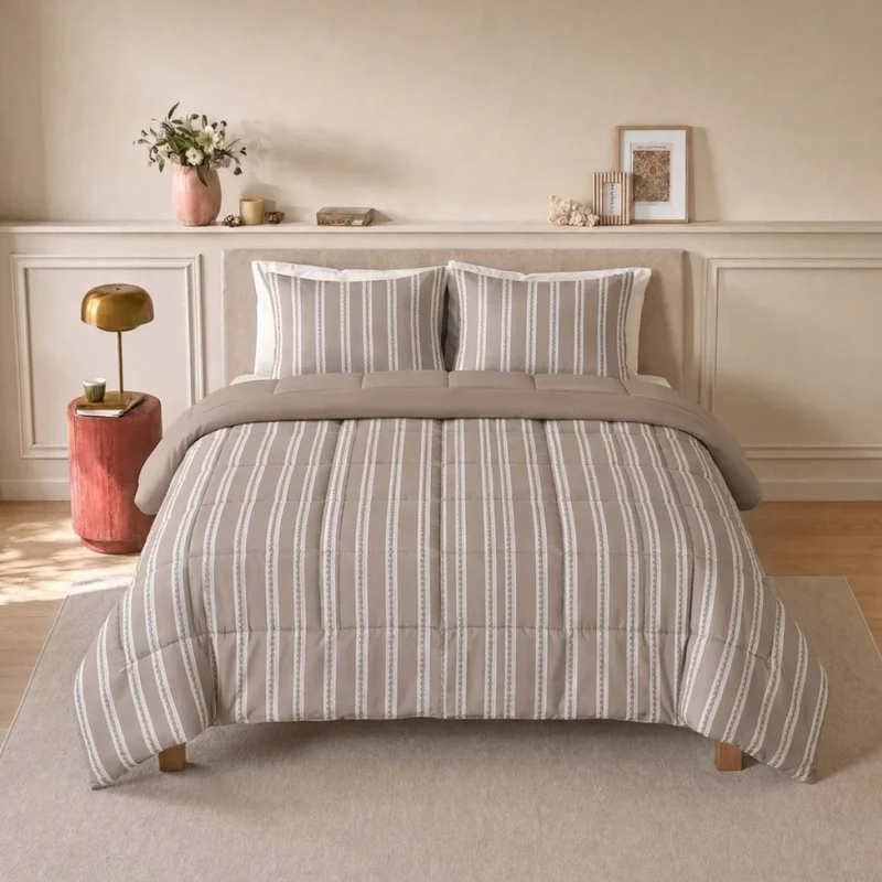 zailistade.comluxe Design Baumwollsatin Bettdecke - Taupe Stripes