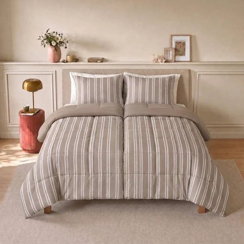 zailistade.comluxe Design Baumwollsatin Bettdecke - Taupe Stripes