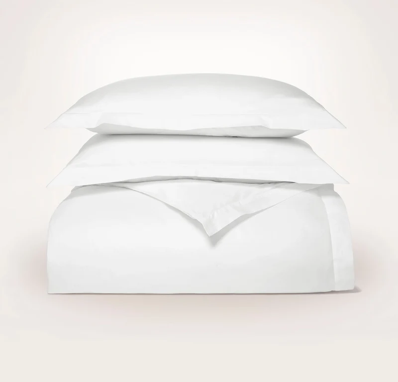 Percale Hemmed Duvet Set - White