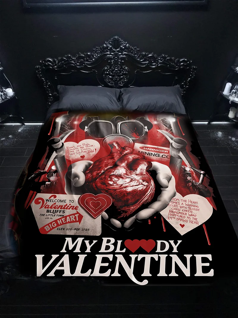 Horror Movie Blanket - Bloody Valentine Blanket - Luxury Twin / Double Velveteen Fleece Blanket
