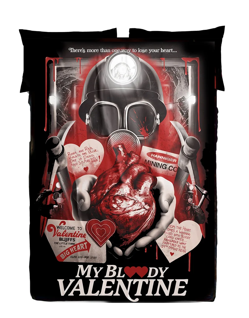 Horror Movie Blanket - Bloody Valentine Blanket - Luxury Twin / Double Velveteen Fleece Blanket