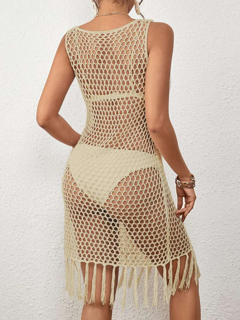 Tassel Zoom Hollow Out Mouwloze Cover Up