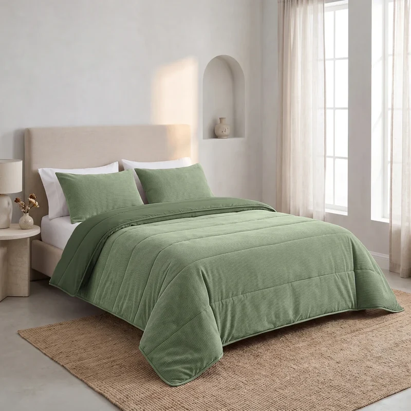 Zelesta Special Corduroy Cotton Bettdecke - Waldgrün