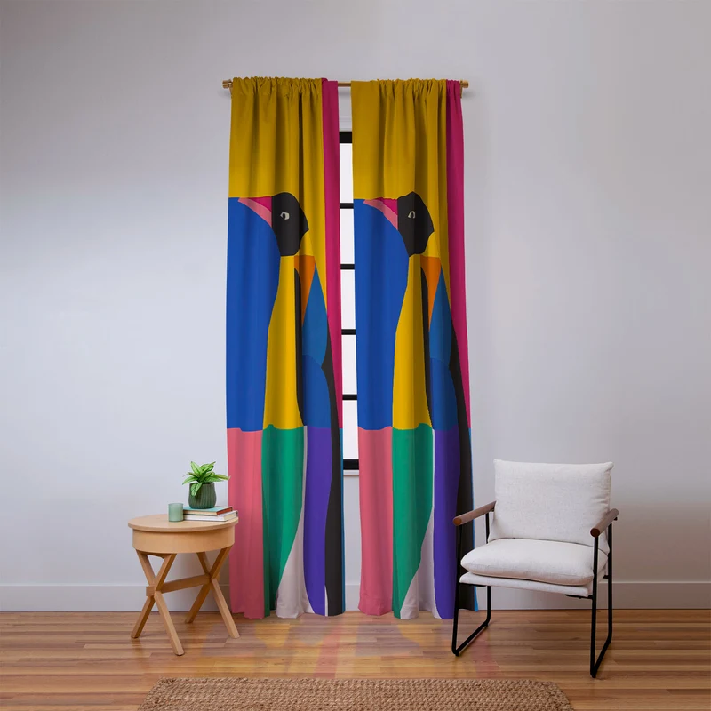 Abstract Penguin Portrait In Vibrant Modern Geometry Blocks Window Curtain