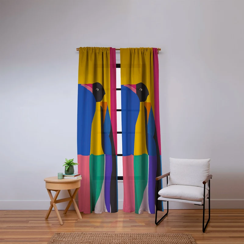 Abstract Penguin Portrait In Vibrant Modern Geometry Blocks Window Curtain