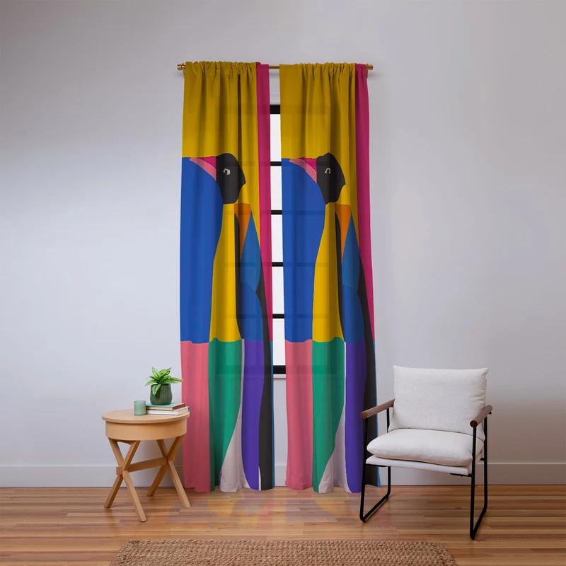 Abstract Penguin Portrait In Vibrant Modern Geometry Blocks Window Curtain