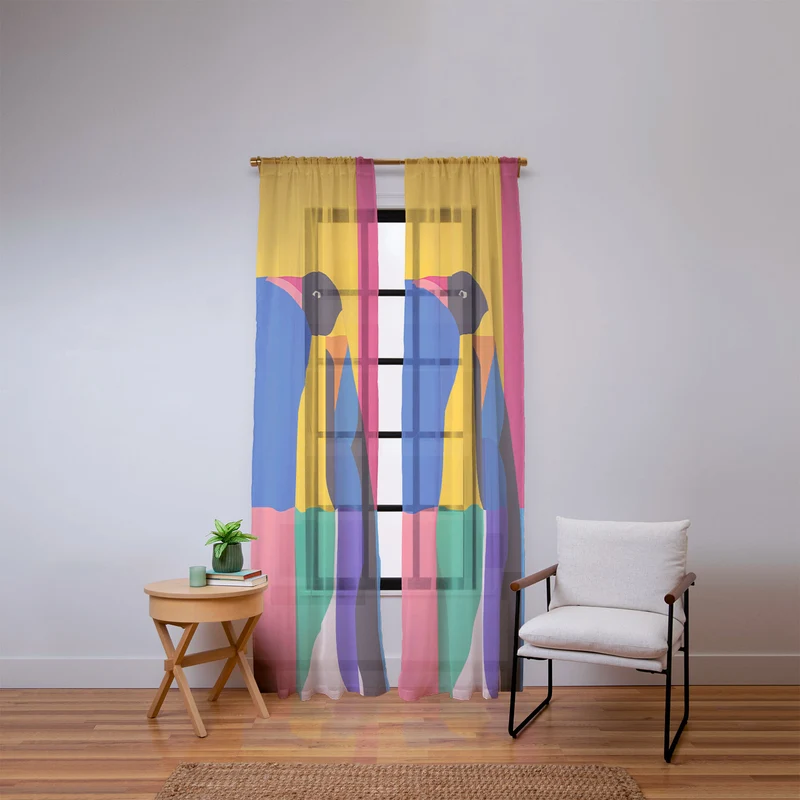 Abstract Penguin Portrait In Vibrant Modern Geometry Blocks Window Curtain