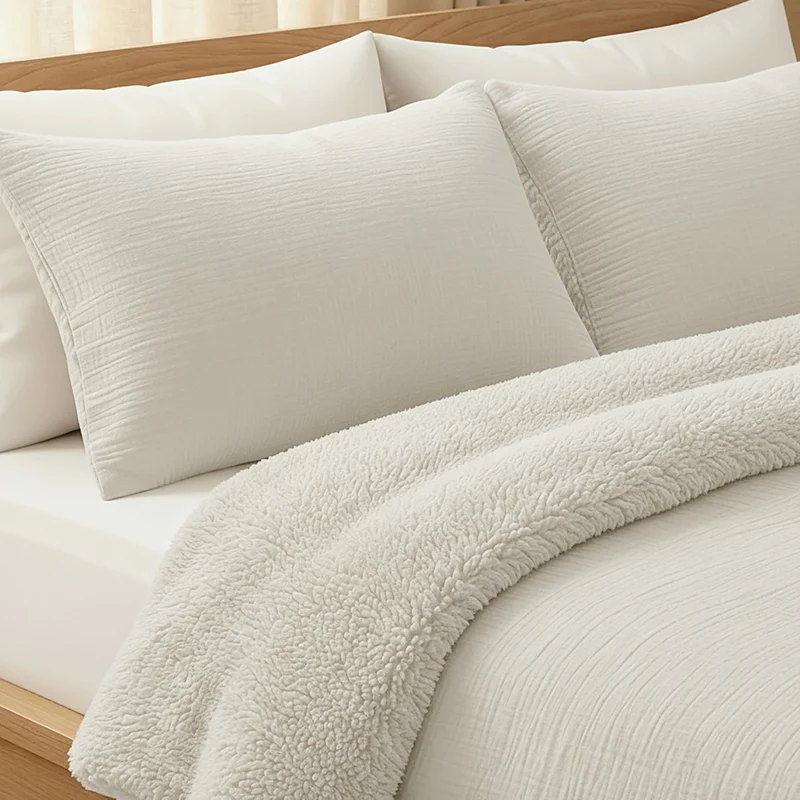 Teddy Baumwolle Musselin Kissenbezüge Set von 2 - Beige