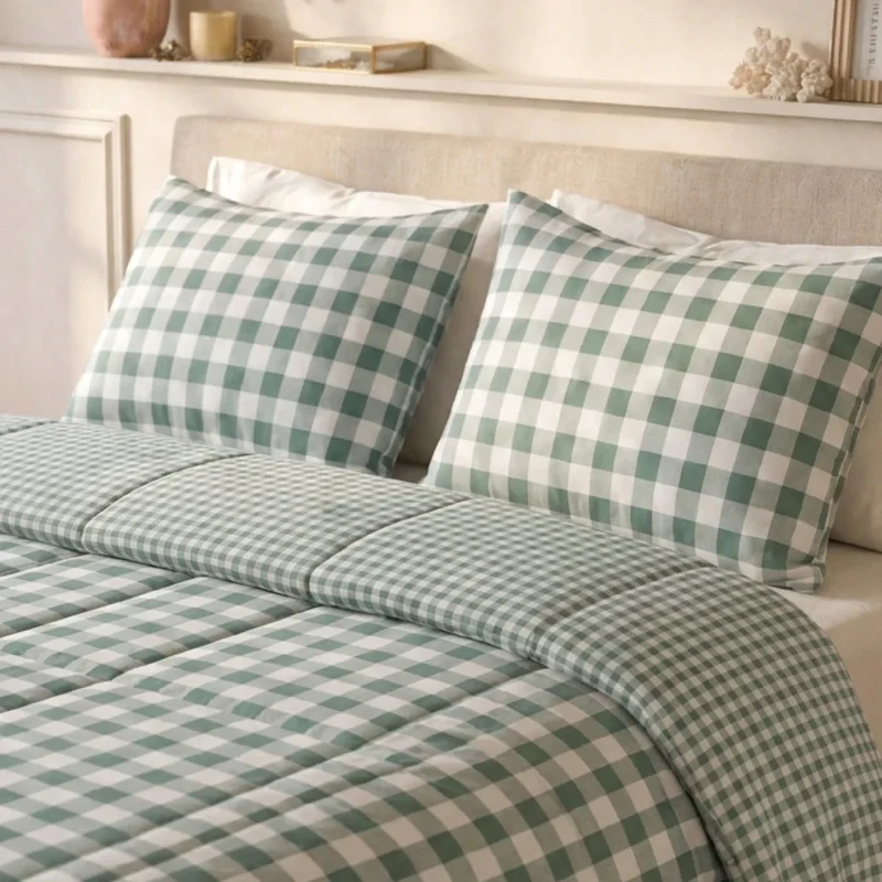 zailistade.comluxe Design Baumwollsatin Bettdecke - Green Check