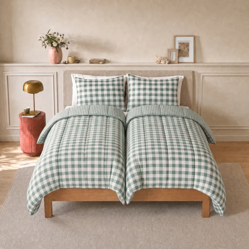 zailistade.comluxe Design Baumwollsatin Bettdecke - Green Check