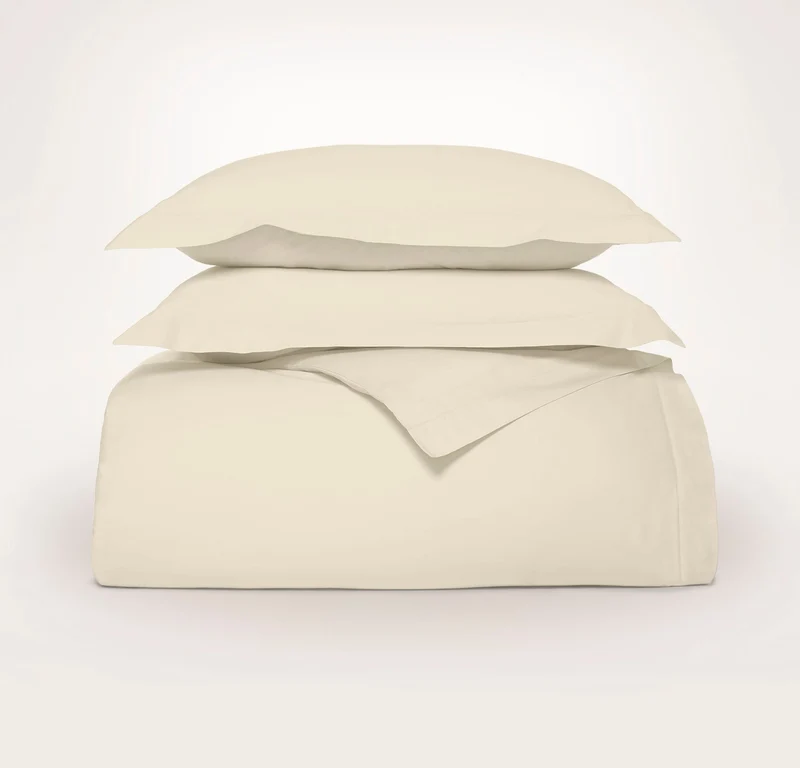 Percale Hemmed Duvet Set - Natural