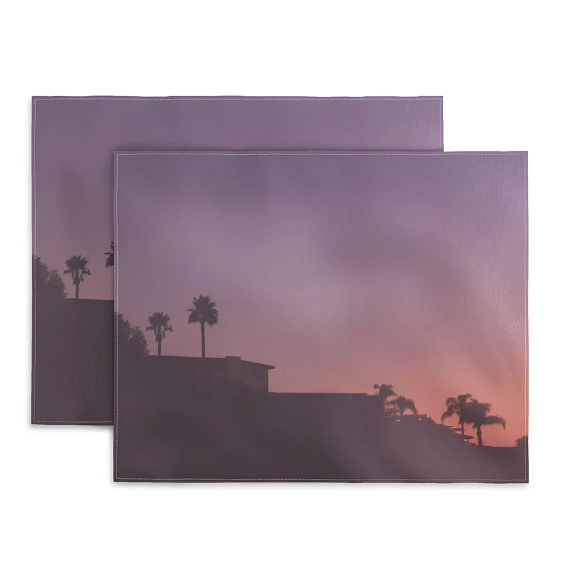 Los Angeles USA I Pastel California sky at sunset with palm tree silhouettes and Hollywood house Placemat