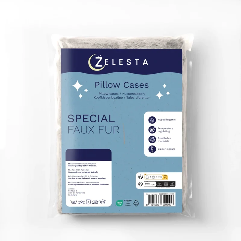 Zelesta Special Teddy Faux Fur Kissenbezüge Set von 2 - Mondgrau
