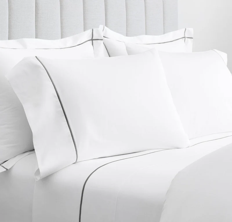 Signature Embellished Sheet Set - White/Stone Embroidered