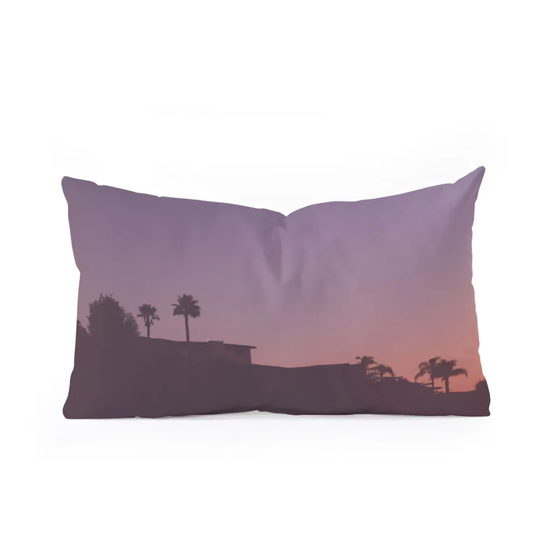 Los Angeles USA I Pastel California sky at sunset with palm tree silhouettes and Hollywood house Rectangular Pillow
