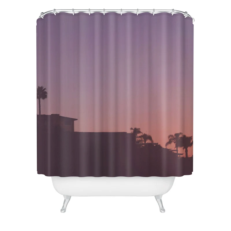 Los Angeles USA I Pastel California sky at sunset with palm tree silhouettes and Hollywood house Shower Curtain