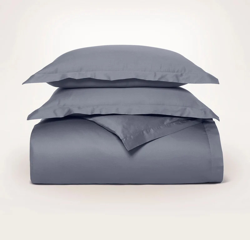 Percale Hemmed Duvet Set - Mineral