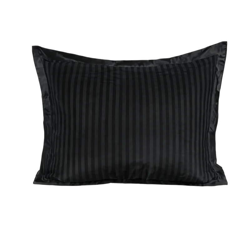 zailistade.comluxe Hotel Stripe Nahtlose Baumwollsatin Kissenbezüge Set von 2 - Schwarz