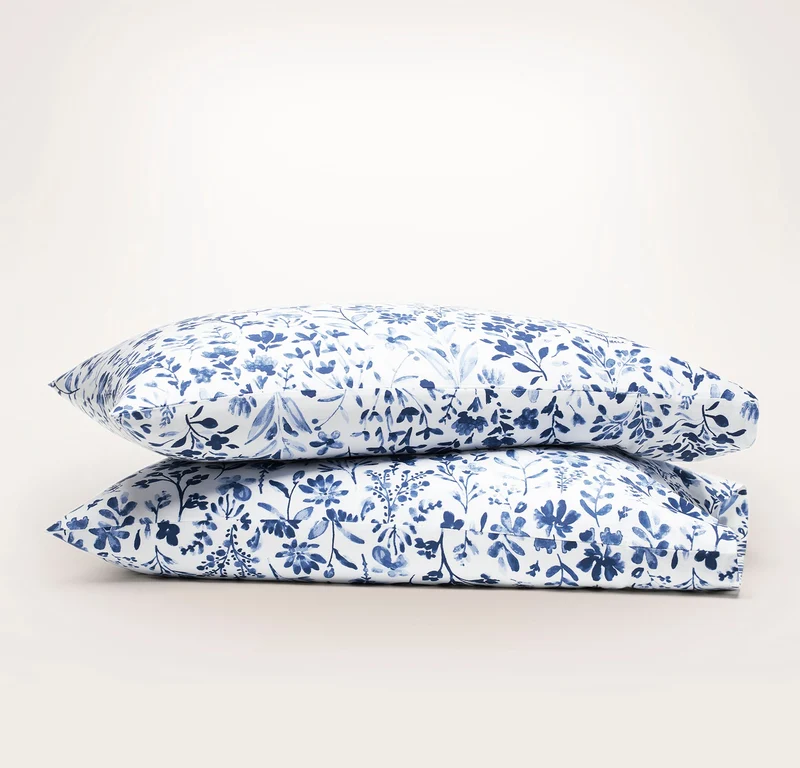 Signature Hemmed Pillowcase Set - Navy Botanical