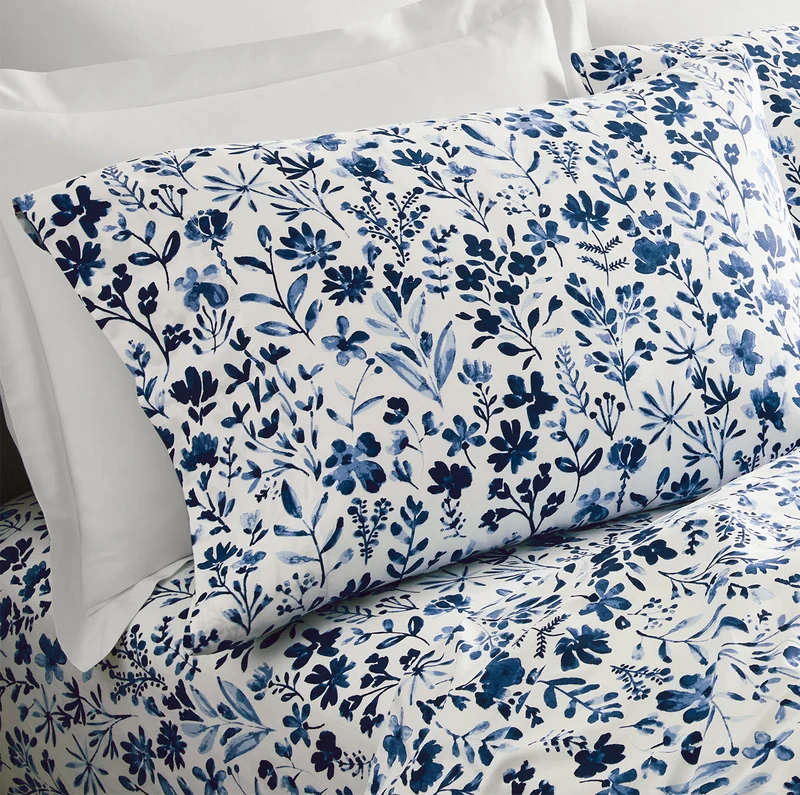 Signature Hemmed Pillowcase Set - Navy Botanical