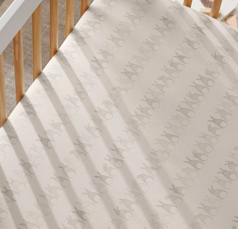 Signature Fitted Crib Sheet - Pewter Cotton Tail