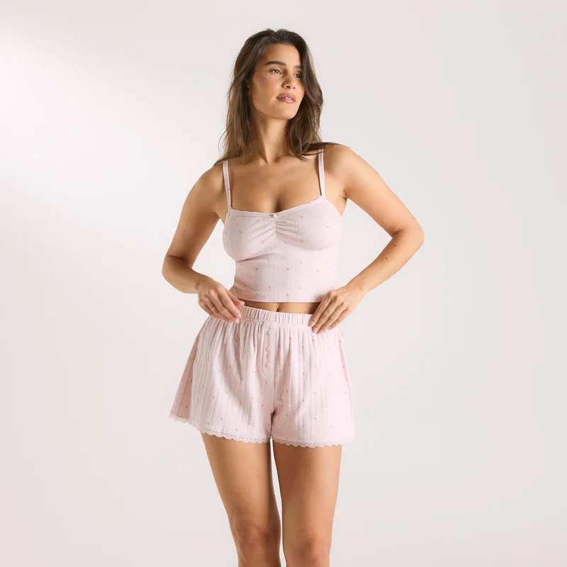Pointelle Cami Pyjama Top - Roze Bloemenprint