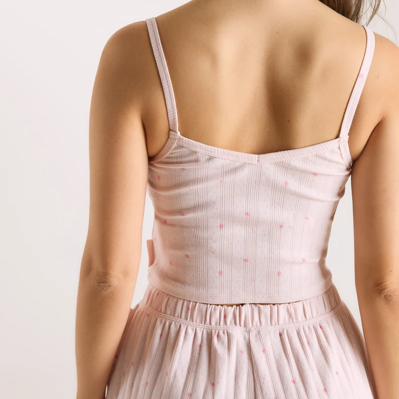 Pointelle Cami Pyjama Top - Roze Bloemenprint