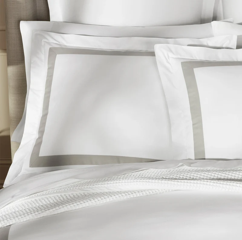 Percale Hemmed Duvet Set - White/Pewter Banded
