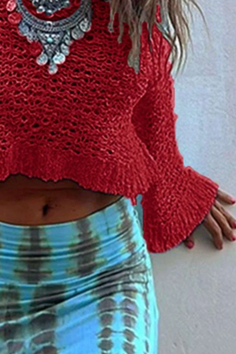Ronde hals, lange mouwen, gebreide cover-up