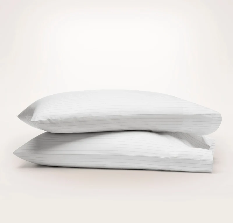 Percale Hemmed Pillowcase Set - White/Pewter Simple Stripe