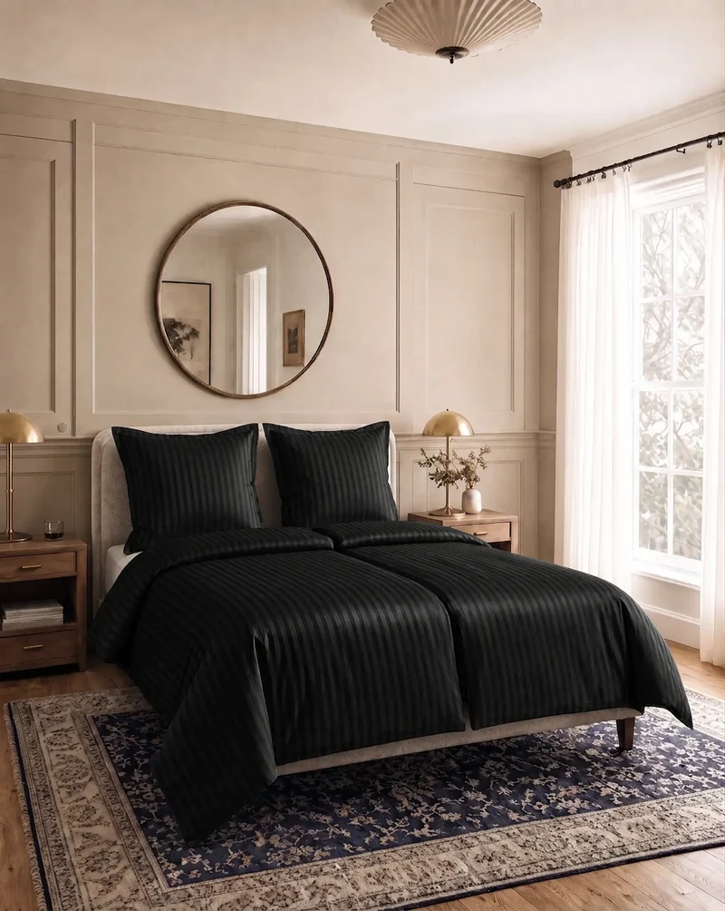 zailistade.comluxe Hotel Stripe Nahtlose Baumwollsatin Bettdecke - Schwarz