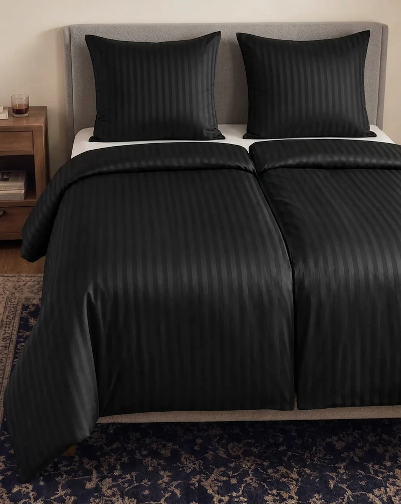 zailistade.comluxe Hotel Stripe Nahtlose Baumwollsatin Bettdecke - Schwarz