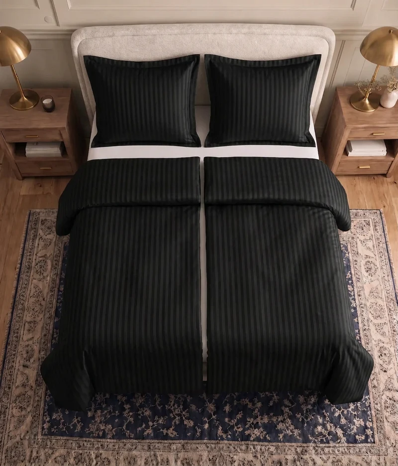 zailistade.comluxe Hotel Stripe Nahtlose Baumwollsatin Bettdecke - Schwarz