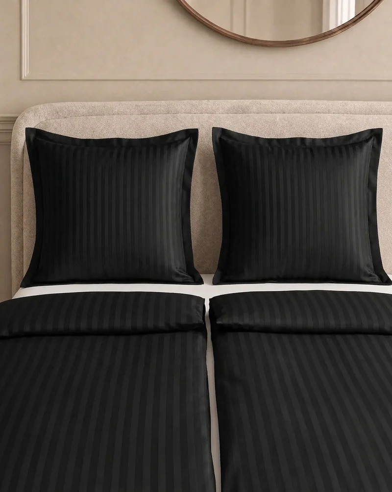 zailistade.comluxe Hotel Stripe Nahtlose Baumwollsatin Bettdecke - Schwarz