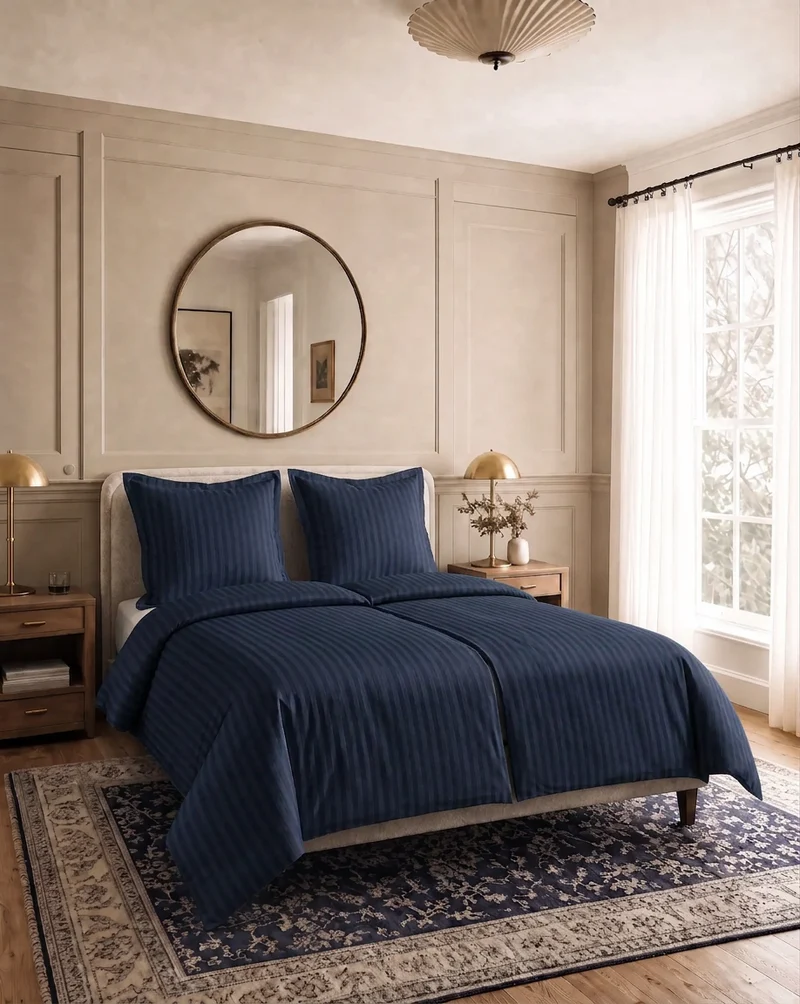 zailistade.comluxe Hotel Stripe Nahtlose Baumwollsatin Bettdecke - Blau