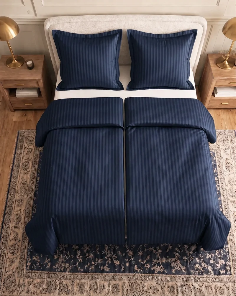 zailistade.comluxe Hotel Stripe Nahtlose Baumwollsatin Bettdecke - Blau