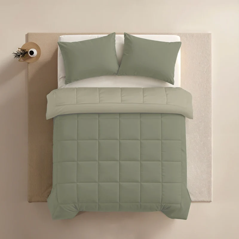 Zelesta Pure Duo Baumwolle Bettdecke - Graugrün & Zartes Graugrün
