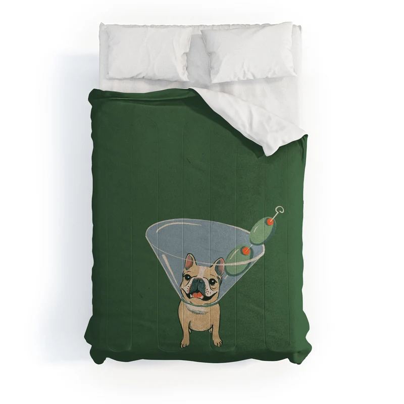 French Bulldog Martini Art Print Funny Cocktail Dog Wall Art Cute Bar Cart Decor Comforter