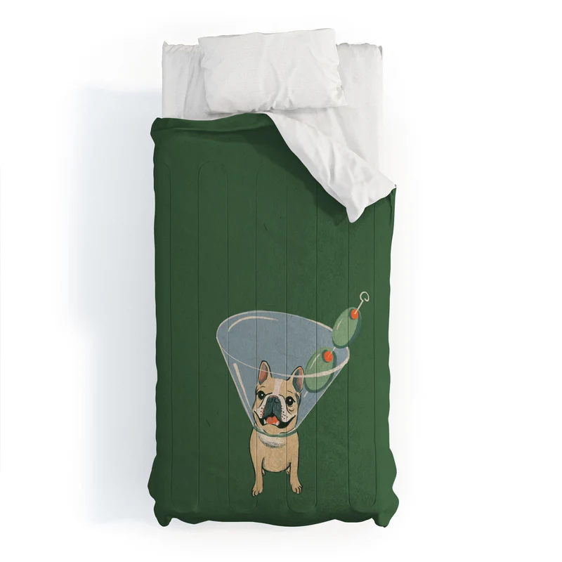 French Bulldog Martini Art Print Funny Cocktail Dog Wall Art Cute Bar Cart Decor Comforter