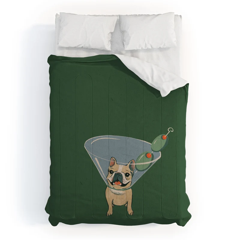 French Bulldog Martini Art Print Funny Cocktail Dog Wall Art Cute Bar Cart Decor Comforter