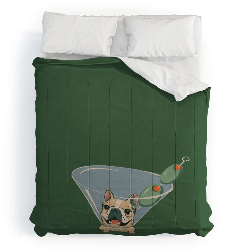 French Bulldog Martini Art Print Funny Cocktail Dog Wall Art Cute Bar Cart Decor Comforter