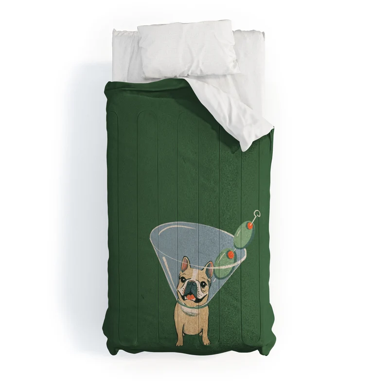 French Bulldog Martini Art Print Funny Cocktail Dog Wall Art Cute Bar Cart Decor Comforter