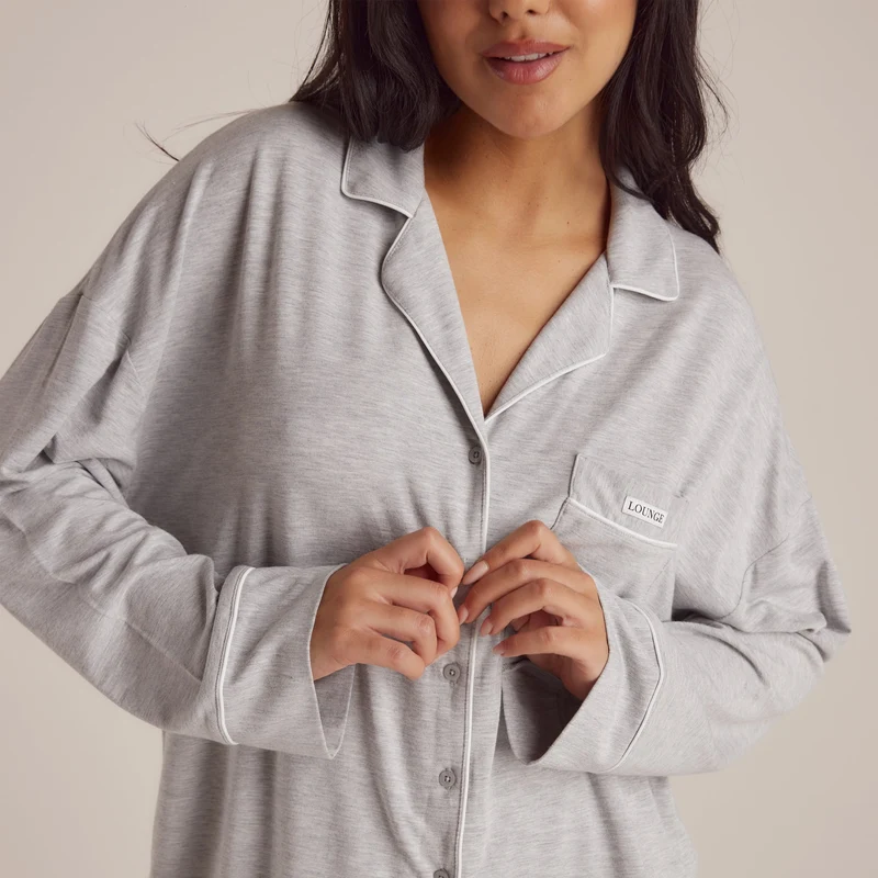 Modal Pyjama Shirt - Grijs Marl
