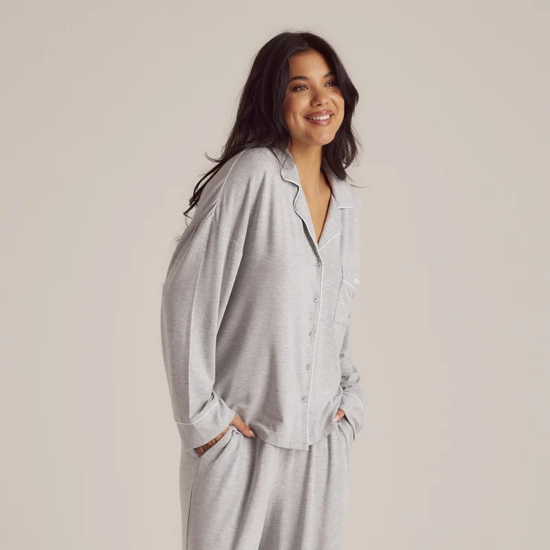 Modal Pyjama Shirt - Grijs Marl