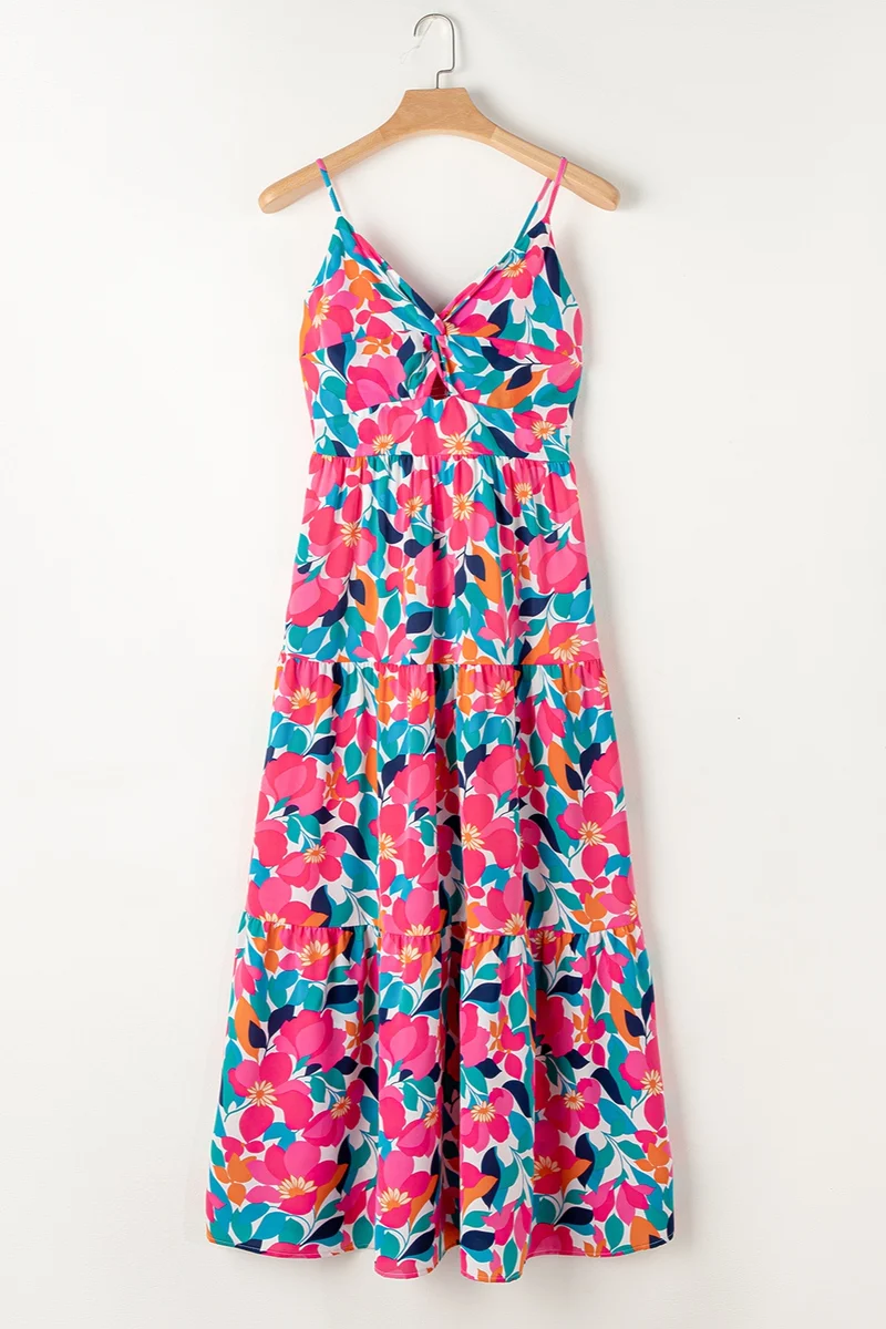 Bedrukte V-hals maxi cami-jurk