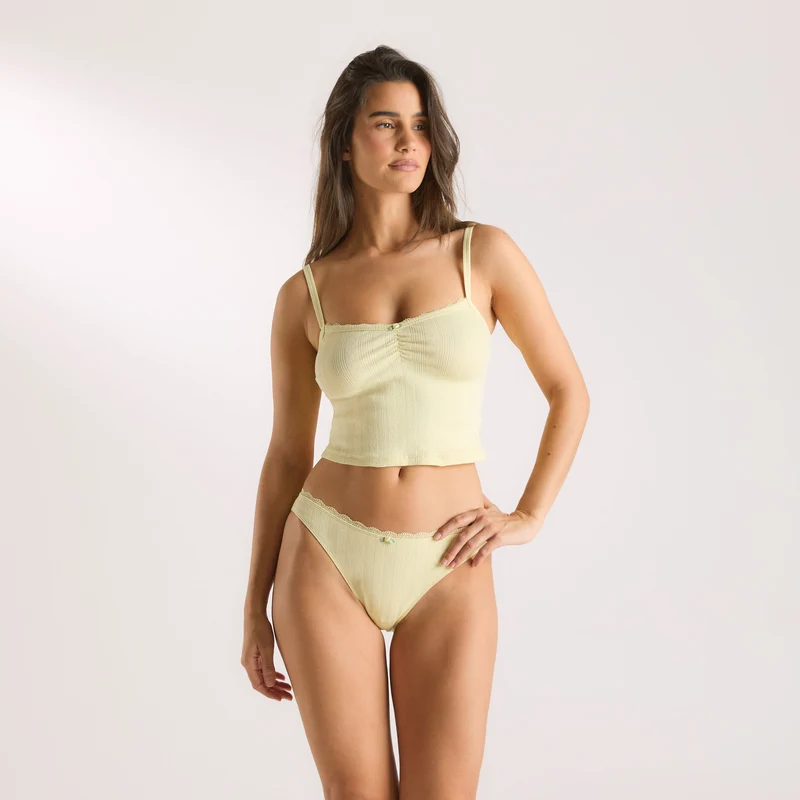 Pointelle Cami Pyjama Top - Boterbloem Geel