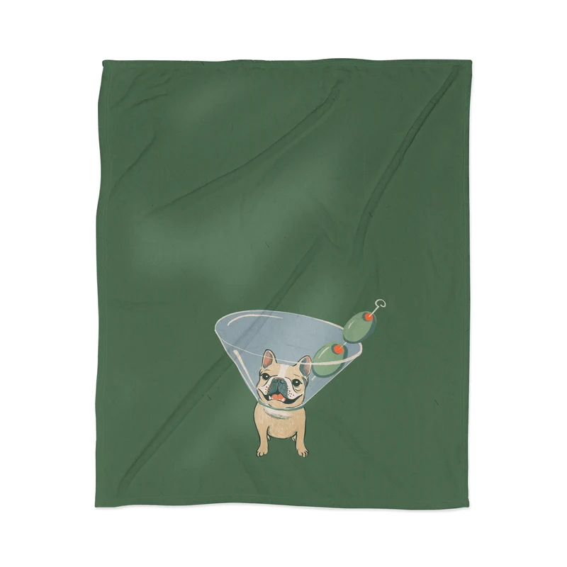 French Bulldog Martini Art Print Funny Cocktail Dog Wall Art Cute Bar Cart Decor Throw Blanket